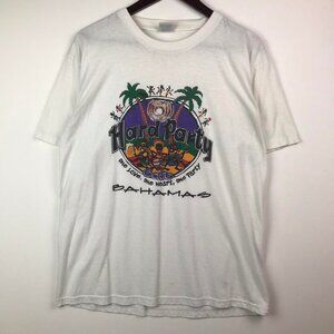 Vintage‎ Hard Party Hard Rock Cafe Bootleg Bahamas White Shirt Adult Size L